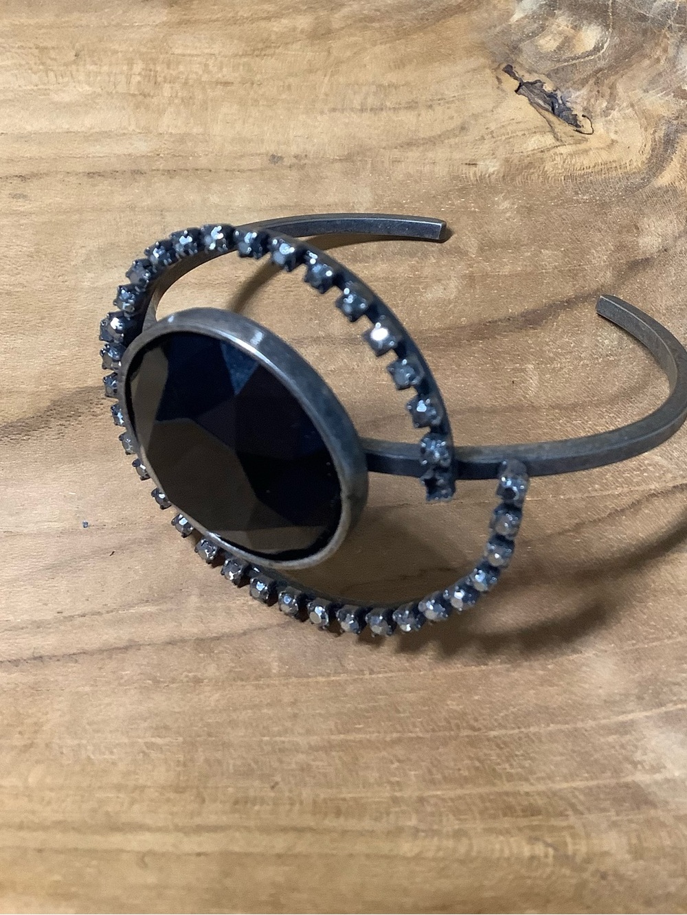 Vintage Black Rhinestone Swirl Cuff Bracelet